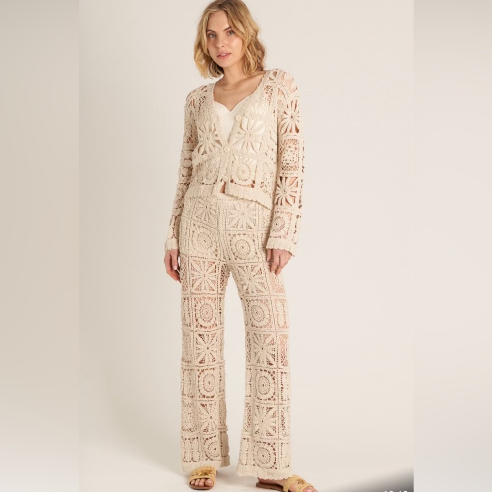 NWT Crochet Top and Pant Set In Beige